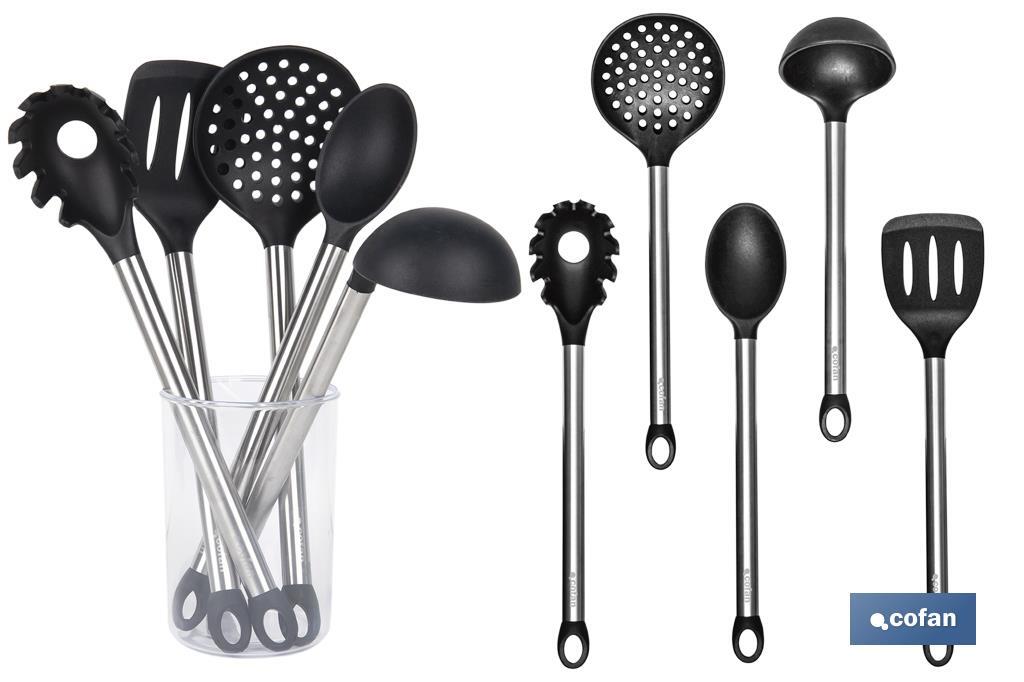 Set de 6 utensilios negro para cocina de la gama Neige